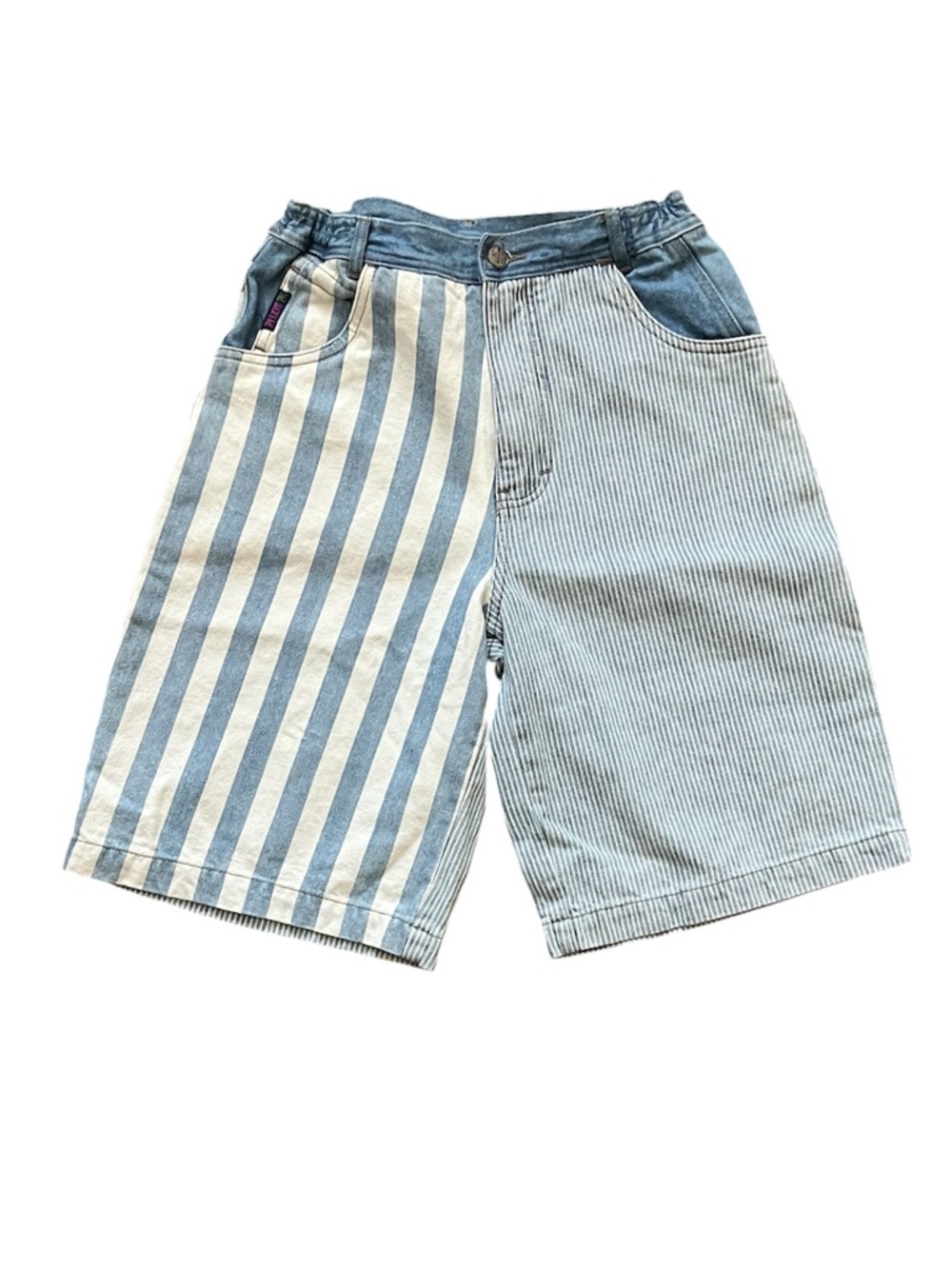 Pilot Striped Two-Tone Denim Shorts Blue & White Size L